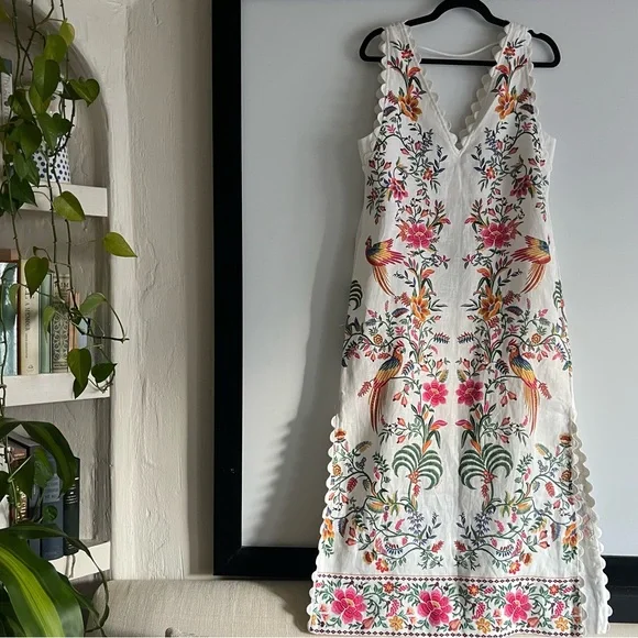 FARM Rio Off-White Delicate Forest Premium Linen Maxi Dress Size Small NWT - Picture 7 of 16